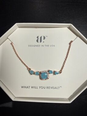 Rose Gold Necklace with Blue Gemstone Pendant by BP